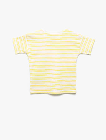 Pamuklu Kısa Kollu Bisiklet Yaka Çizgili Tişört