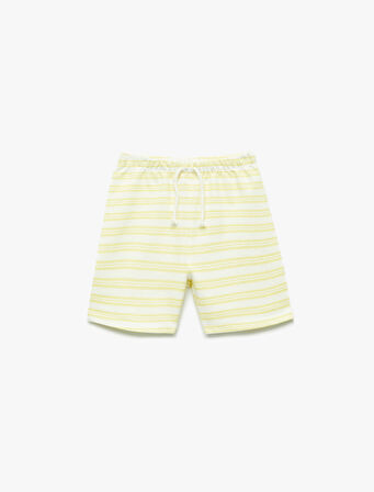 Pamuklu Beli Bağlamalı Çizgili Şort