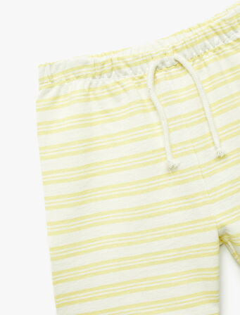 Pamuklu Beli Bağlamalı Çizgili Şort