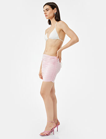 Drapeli Parlak Mini Pareo Etek