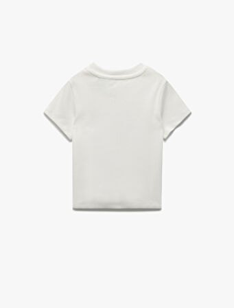 Lisanslı Harvard Baskılı Bisiklet Yaka Kısa Kollu Pamuklu Crop Tişört