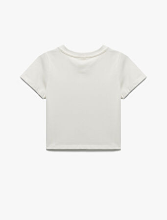 Lisanslı Sünger Bob Baskılı Kısa Kollu Bisiklet Yaka Pamuklu Crop Tişört