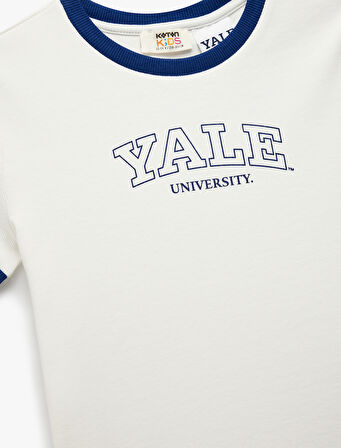 Bisiklet Yaka Kısa Kollu Yale Baskılı Pamuklu Lisanslı Tişört