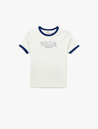 Bisiklet Yaka Kısa Kollu Yale Baskılı Pamuklu Lisanslı Tişört