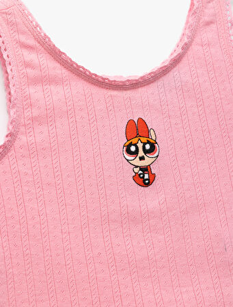 Powerpuff Girls İşlemeli Lisanslı Kolsuz Bisiklet Yaka Atlet
