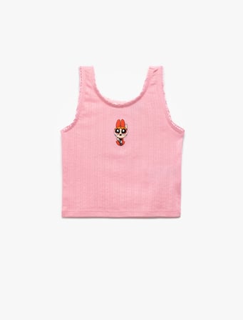 Powerpuff Girls İşlemeli Lisanslı Kolsuz Bisiklet Yaka Atlet