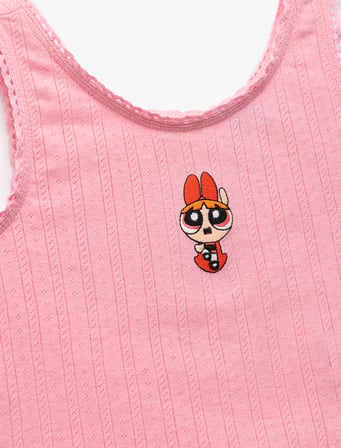 Powerpuff Girls İşlemeli Lisanslı Kolsuz Bisiklet Yaka Atlet