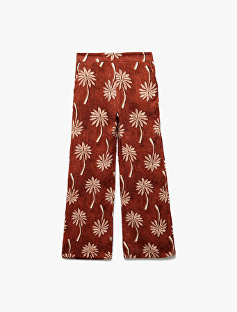 Pamuklu Bol Kalıp Desenli Geniş Paça Pantolon