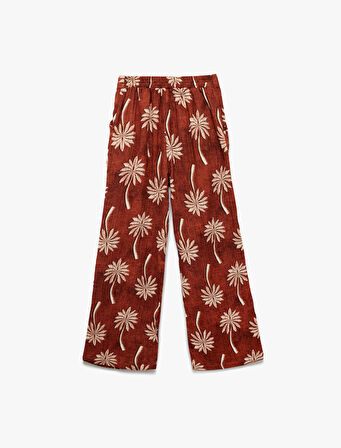 Pamuklu Bol Kalıp Desenli Geniş Paça Pantolon