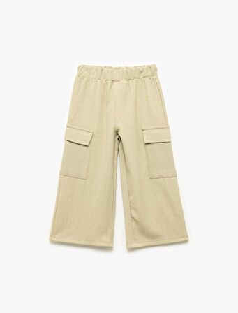 Bürümcük Kumaş Beli Lastikli Geniş Paça Kargo Pantolon