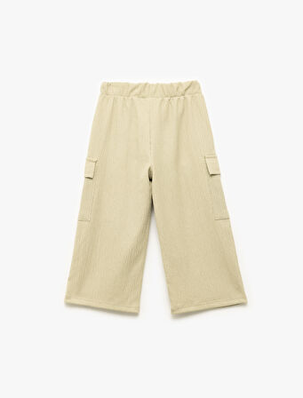 Bürümcük Kumaş Beli Lastikli Geniş Paça Kargo Pantolon