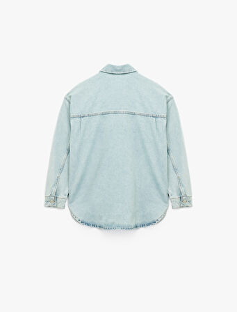 Pamuklu Düğmeli Rahat Kalıp Klasik Yaka Cep Detaylı Denim Gömlek