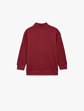 Dik Yaka Uzun Kollu Yarım Fermuarlı Pamuklu Sweatshirt