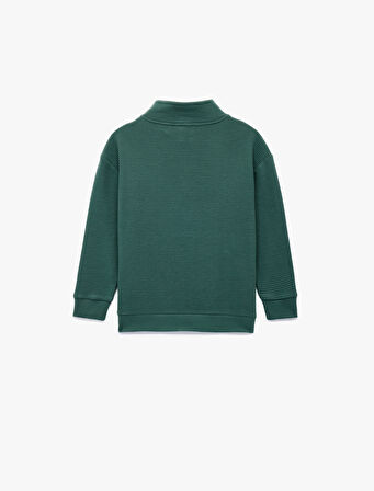 Dik Yaka Uzun Kollu Yarım Fermuarlı Pamuklu Sweatshirt