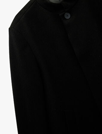 Regular Fit Cepli Düğmeli Uzun Dik Yaka Kaşe Kaban