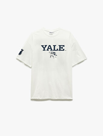 Yale Lisanslı Kısa Kollu Bisiklet Yaka Arkası Baskılı Oversize Tişört