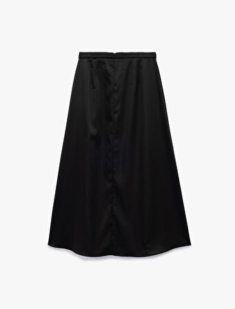 Kemerli Uzun Kloş Saten Etek