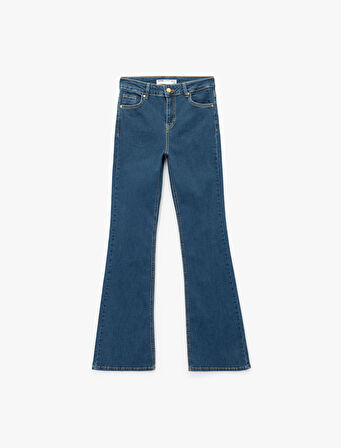 Dar Kalıp Pamuklu Yüksek Bel İspanyol Paça Jean Pantolon - Flare Jeans