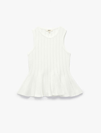 Kolsuz Bisiklet Yaka Ajurlu Peplum Triko Bluz