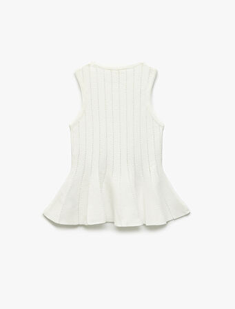 Kolsuz Bisiklet Yaka Ajurlu Peplum Triko Bluz