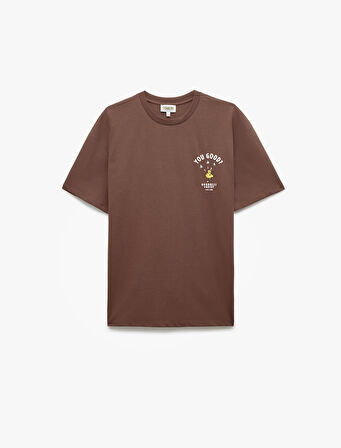 Snoopy Lisanslı Bisiklet Yaka Kısa Kollu Arkası Baskılı Oversize Tişört