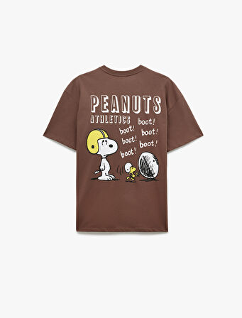 Snoopy Lisanslı Bisiklet Yaka Kısa Kollu Arkası Baskılı Oversize Tişört