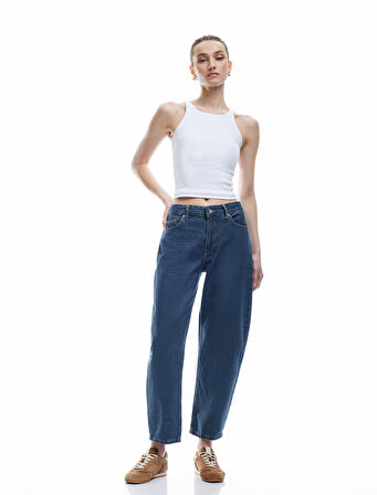 Pamuklu Rahat Kalıp Cepli Barrel Fit Jean Pantolon