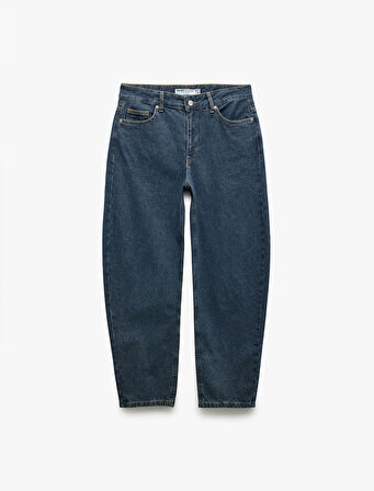 Pamuklu Rahat Kalıp Cepli Barrel Fit Jean Pantolon