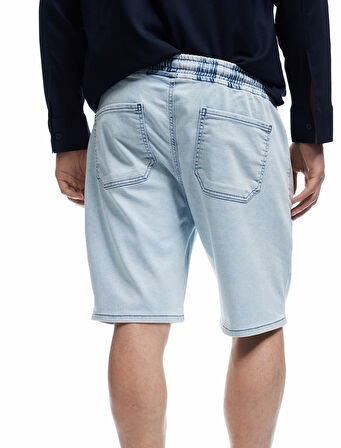 Beli Bağcıklı Bermuda Slim Fit Jean Şort