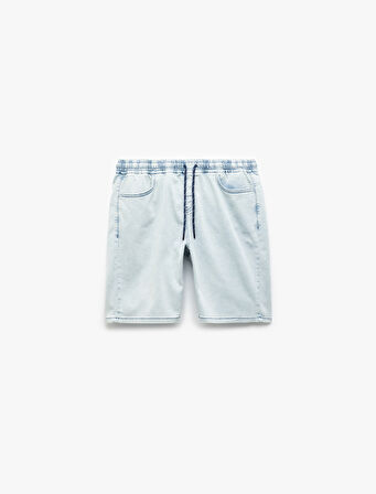 Beli Bağcıklı Bermuda Slim Fit Jean Şort