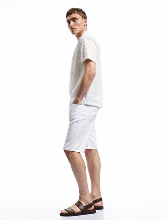 Beli Bağcıklı Cep Detaylı Bermuda Slim Fit Jean Şort