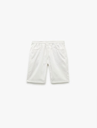 Beli Bağcıklı Cep Detaylı Bermuda Slim Fit Jean Şort