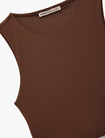 Skinny Bisiklet Yaka Kolsuz Crop Top