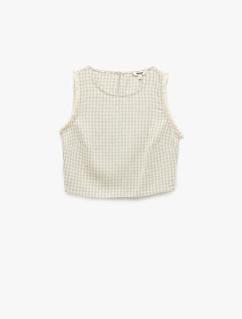 Pötikareli Bisiklet Yaka Kolsuz Keten Karışımlı Bluz