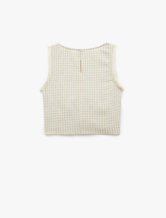 Pötikareli Bisiklet Yaka Kolsuz Keten Karışımlı Bluz