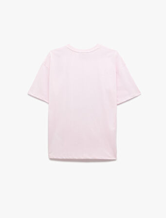 Kısa Kollu Bisiklet Yaka Pamuklu Köpek Baskılı Oversize Tişört