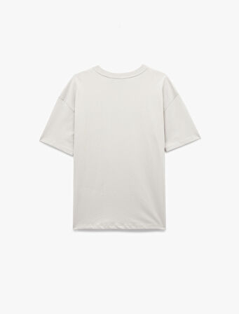 Kısa Kollu Bisiklet Yaka Baskılı Pamuklu Tişört