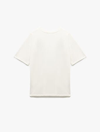 Minimal Nakışlı Kısa Kollu Pamuklu Bisiklet Yaka Oversize Tişört