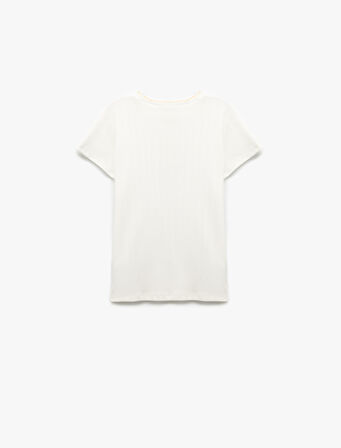 Kedi Baskılı Kısa Kollu Bisiklet Yaka Tişört