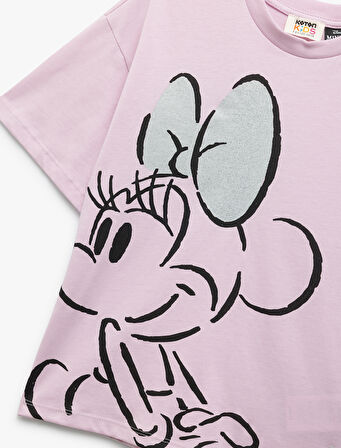 Minnie Mouse Lisanslı Kısa Kollu Pullu Pamuklu Baskılı Tişört