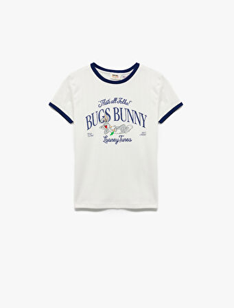 Lisanslı Bugs Bunny Baskılı Kısa Kollu Bisiklet Yaka Tişört