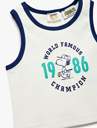 Lisanslı Bisiklet Yaka Kolsuz Snoopy Baskılı Atlet