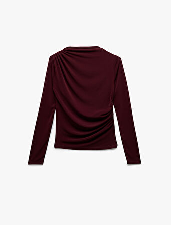 Drape Detaylı Dar Kesim Uzun Kollu Tişört