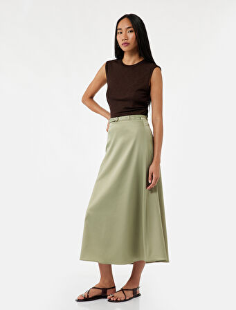 Kemer Detaylı Uzun Kloş Etek