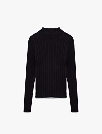 Dik Yaka Uzun Kollu Viskon Triko Kazak