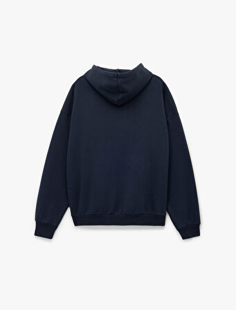 Yıldız Baskılı Şardonlu Kapüşonlu Kanguru Cepli Oversize Fermuarlı Sweatshirt