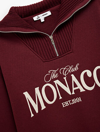 Yarım Fermuarlı Pamuklu Rahat Kalıp Kolej Baskılı Sweatshirt