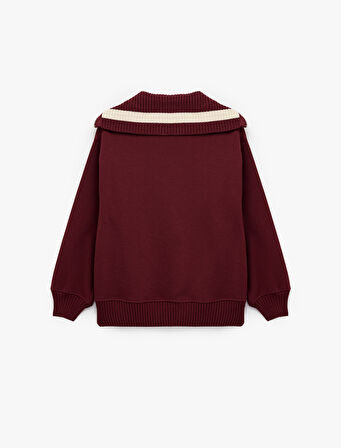 Yarım Fermuarlı Pamuklu Rahat Kalıp Kolej Baskılı Sweatshirt