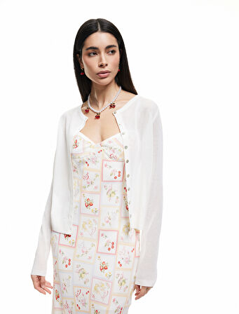 Viskon Kumaş Uzun Kollu Bisiklet Yaka Düğmeli İnce Triko Hırka