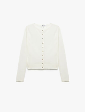 Viskon Kumaş Uzun Kollu Bisiklet Yaka Düğmeli İnce Triko Hırka